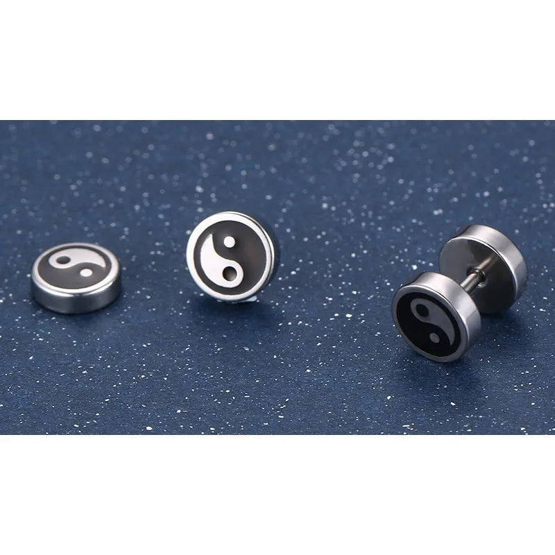 Chinese Yin and Yang Stud Earrings for Men