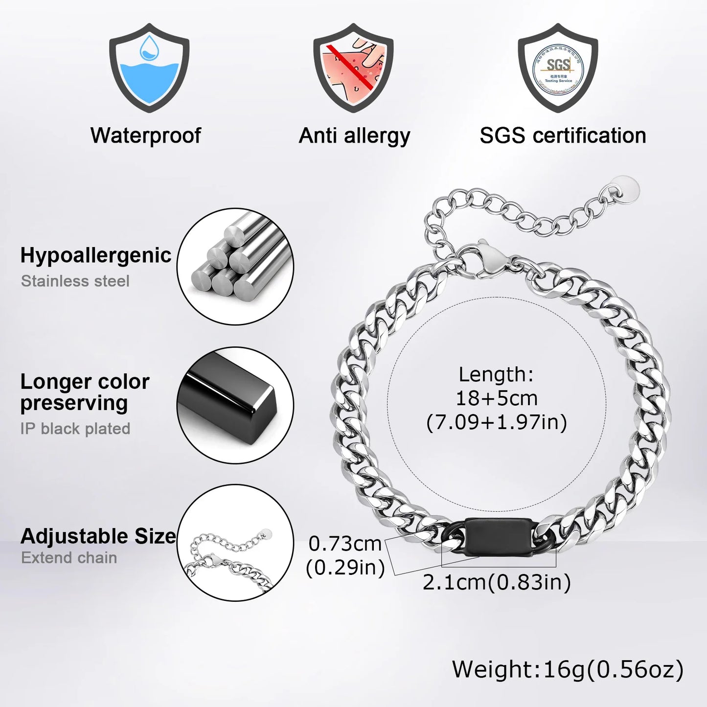 Free Engraving Cuban Chain ID Bracelet for Men