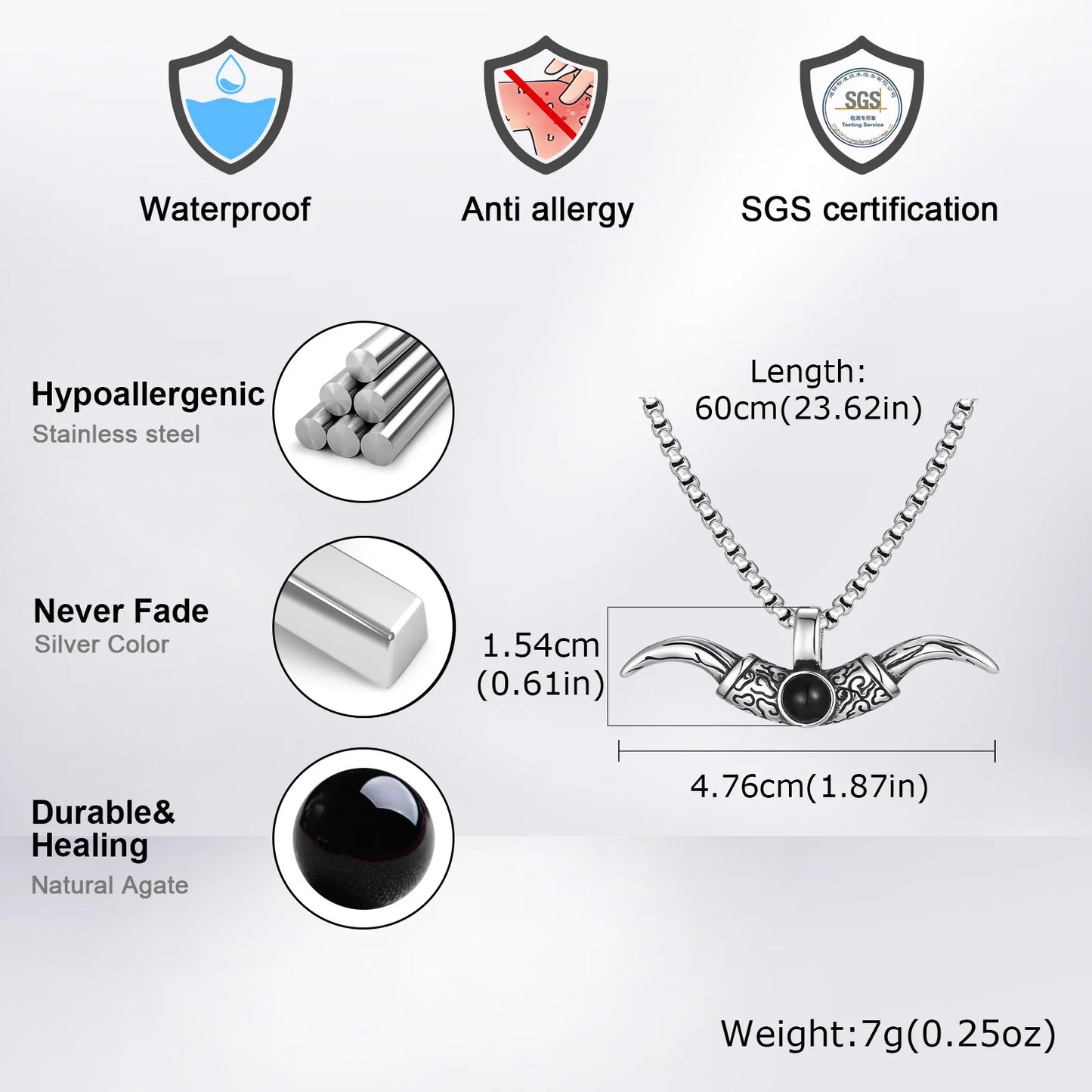 Vintage Bull Horn Necklace for Men Boys