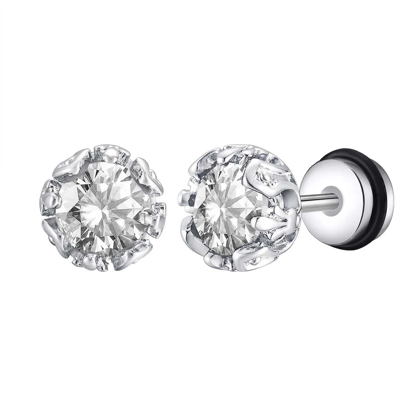 Stainless Steel Black Onyx Cubic Zircon Earrings for Men