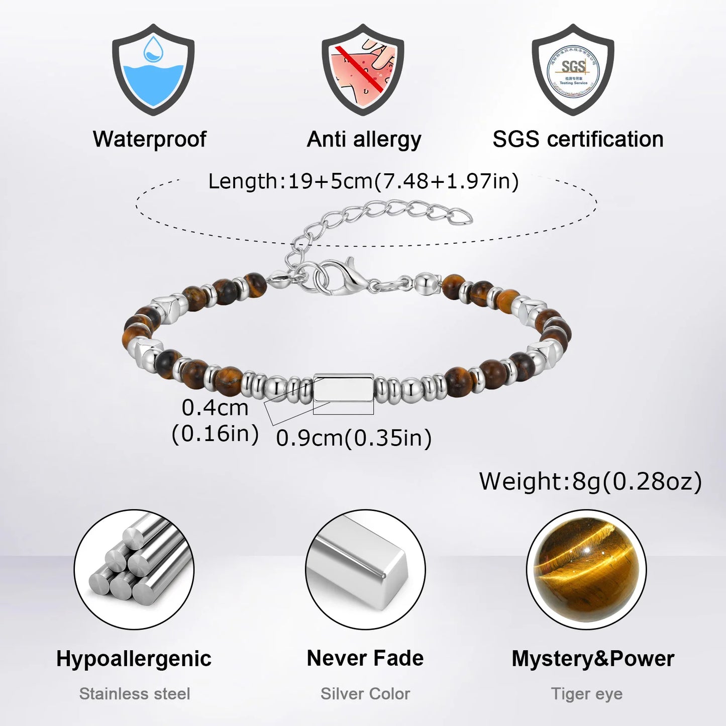 Stainless Steel Beaded Bracelet with Natural Stone