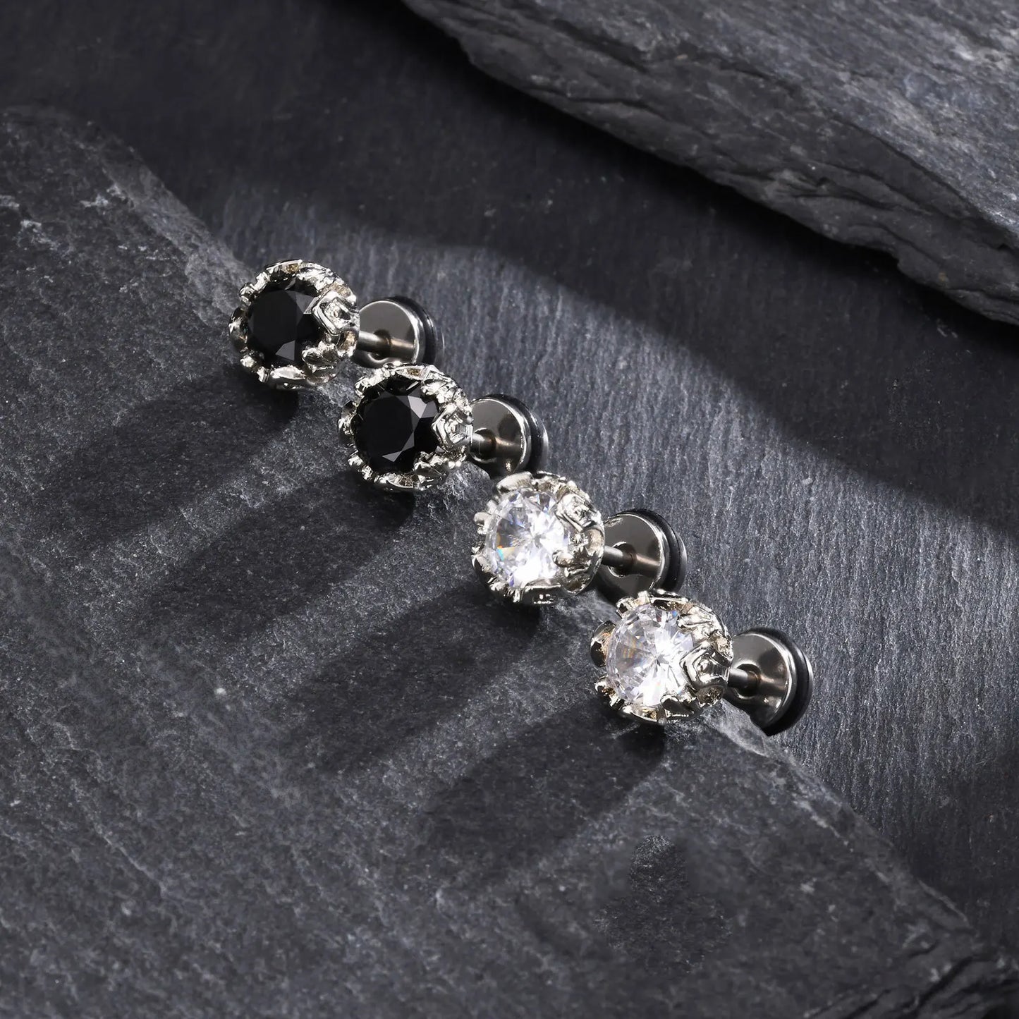 Stainless Steel Black Onyx Cubic Zircon Earrings for Men