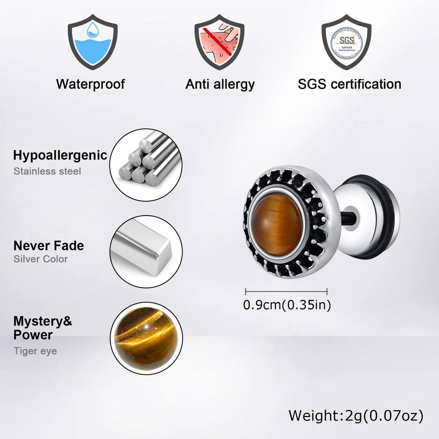 Vintage Punk Black Zircon Earrings for Men