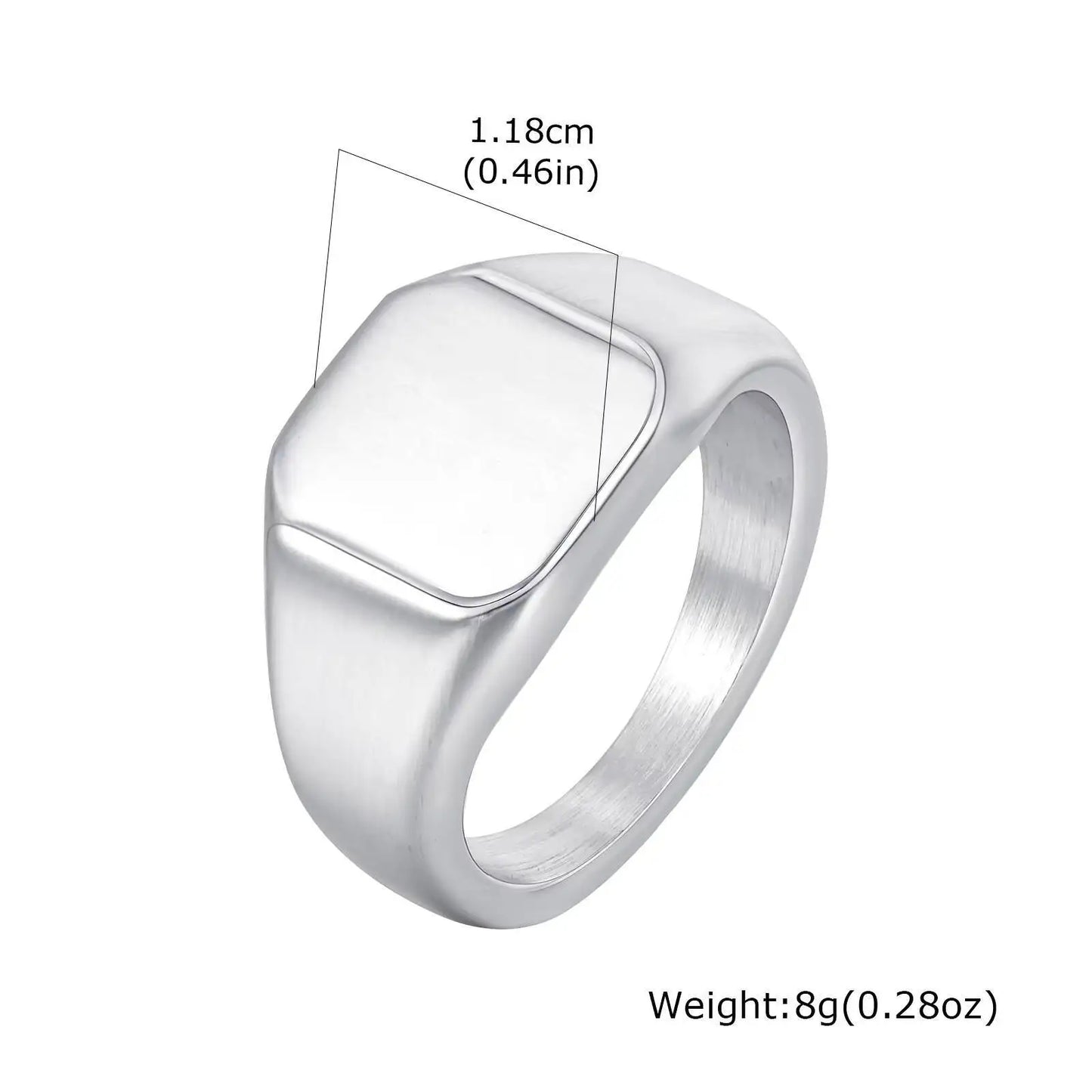 Brushed Square Signet Ring, Stainless Steel