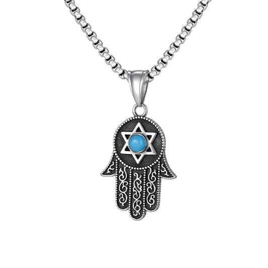 Hexagram Turquoise Pendant Box Chain Necklace for Men
