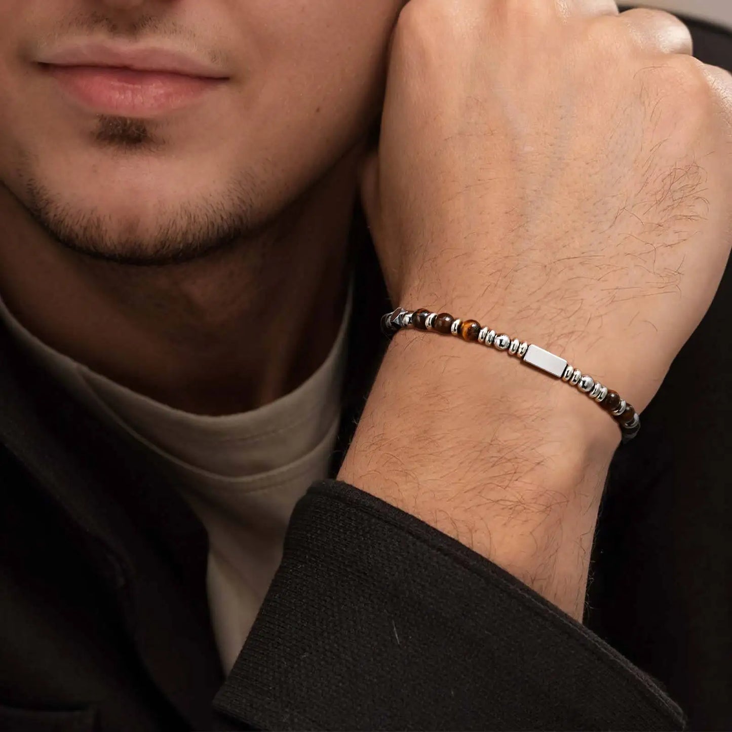 Stainless Steel Beaded Bracelet with Natural Stone