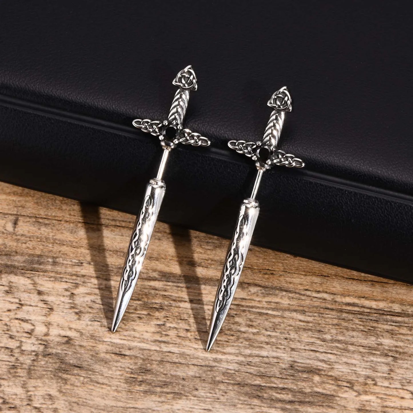 Rock Punk Sword Style Stud Earrings for Men Jewelry