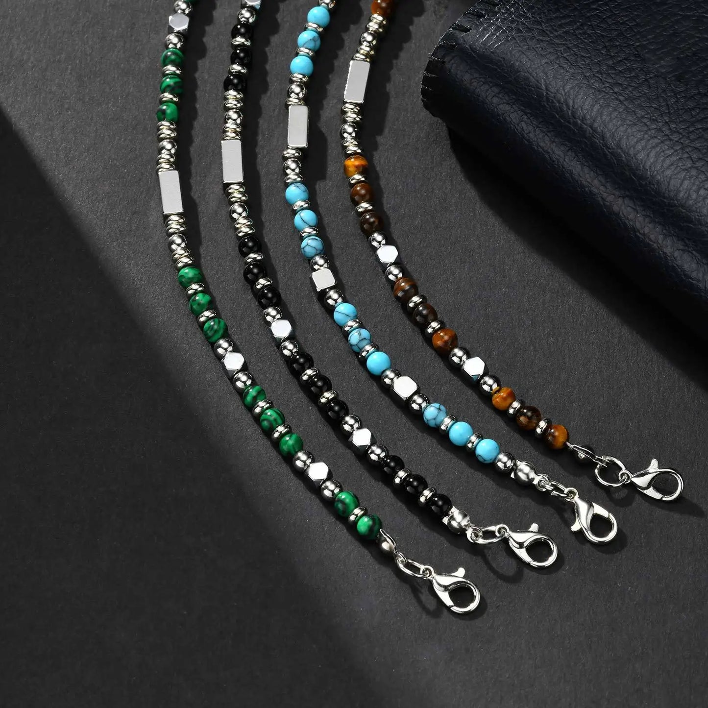 Stainless Steel Beaded Bracelet with Natural Stone