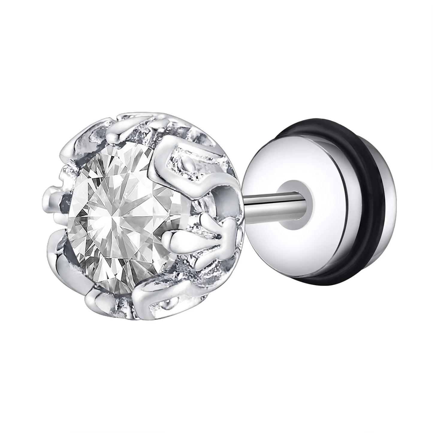 Stainless Steel Black Onyx Cubic Zircon Earrings for Men