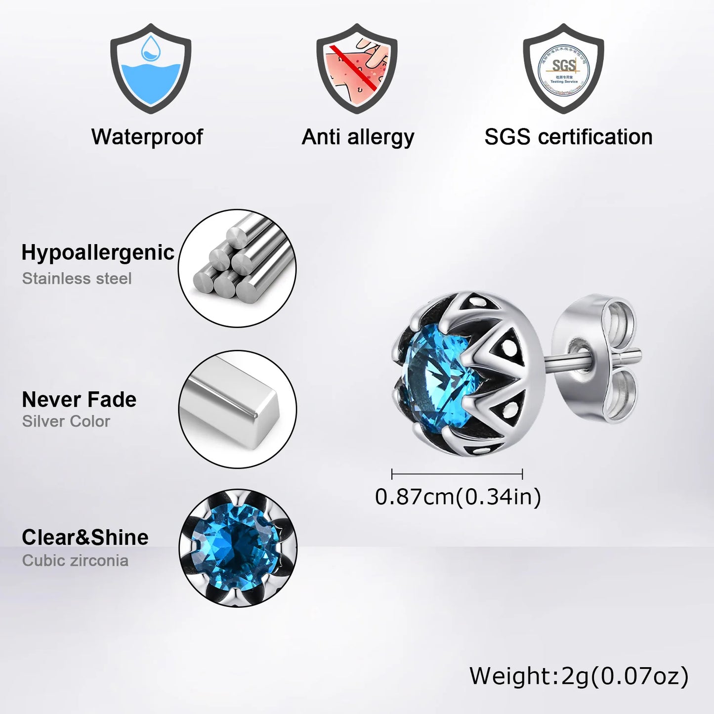 Sea Blue Stud Earring for Men Boys