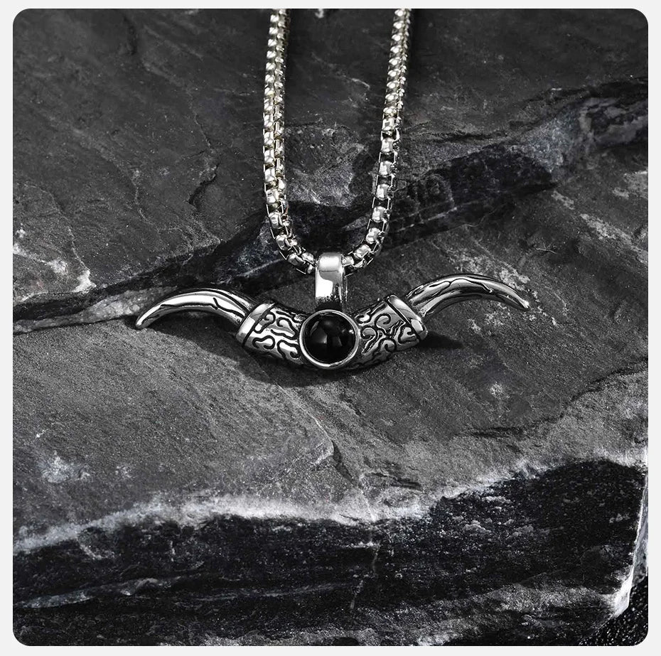 Vintage Bull Horn Necklace for Men Boys