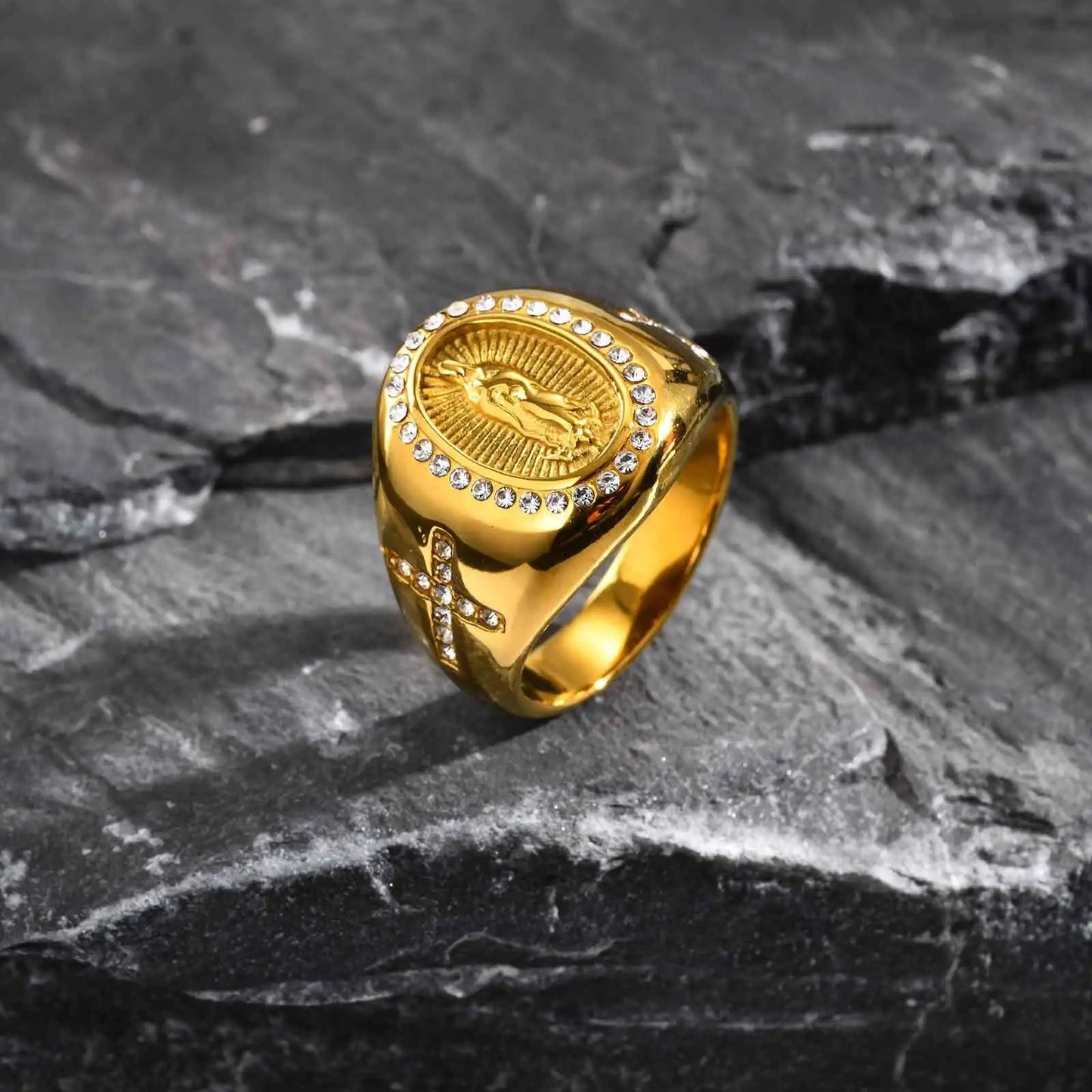 Stainless Steel Virgin Mary Cross Ring for Men