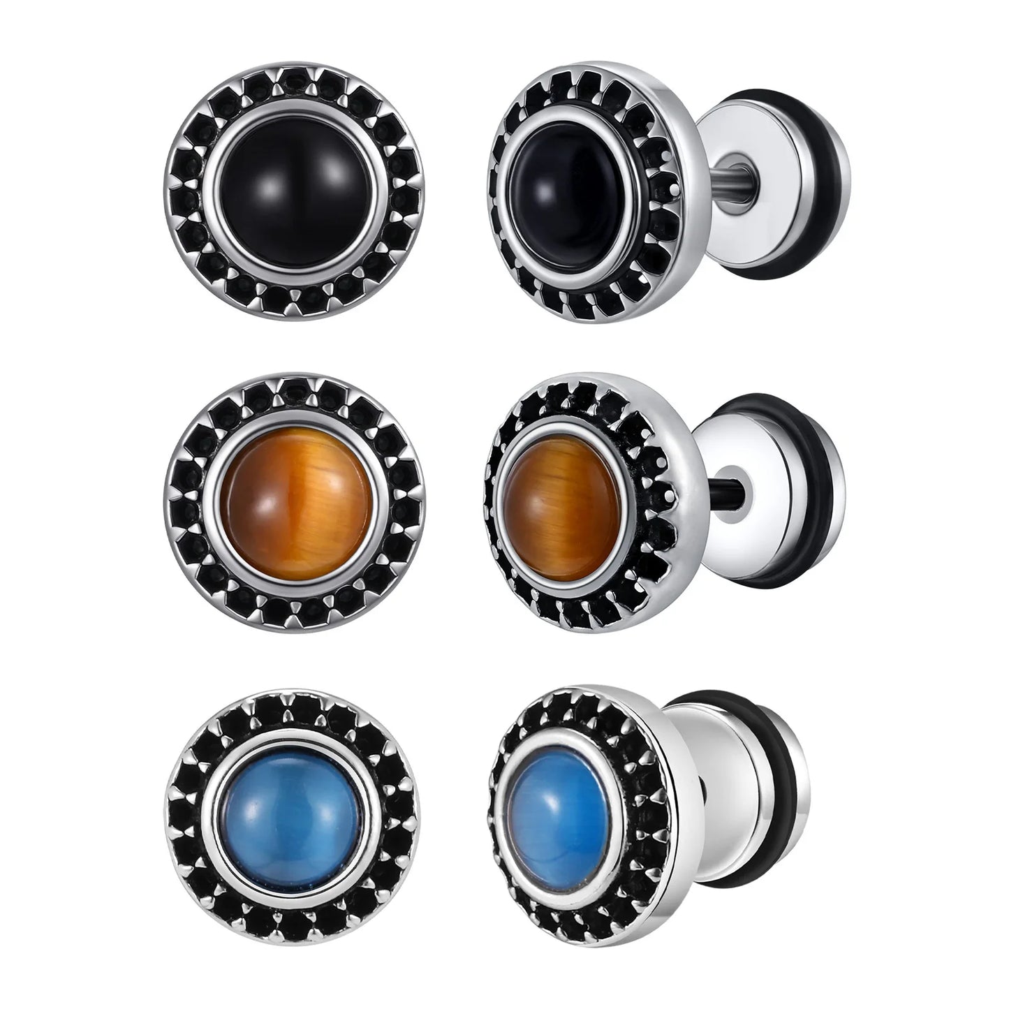 Vintage Punk Black Zircon Earrings for Men