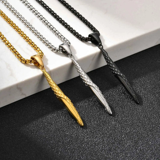 Hammered Bar Pendant Necklace for Men