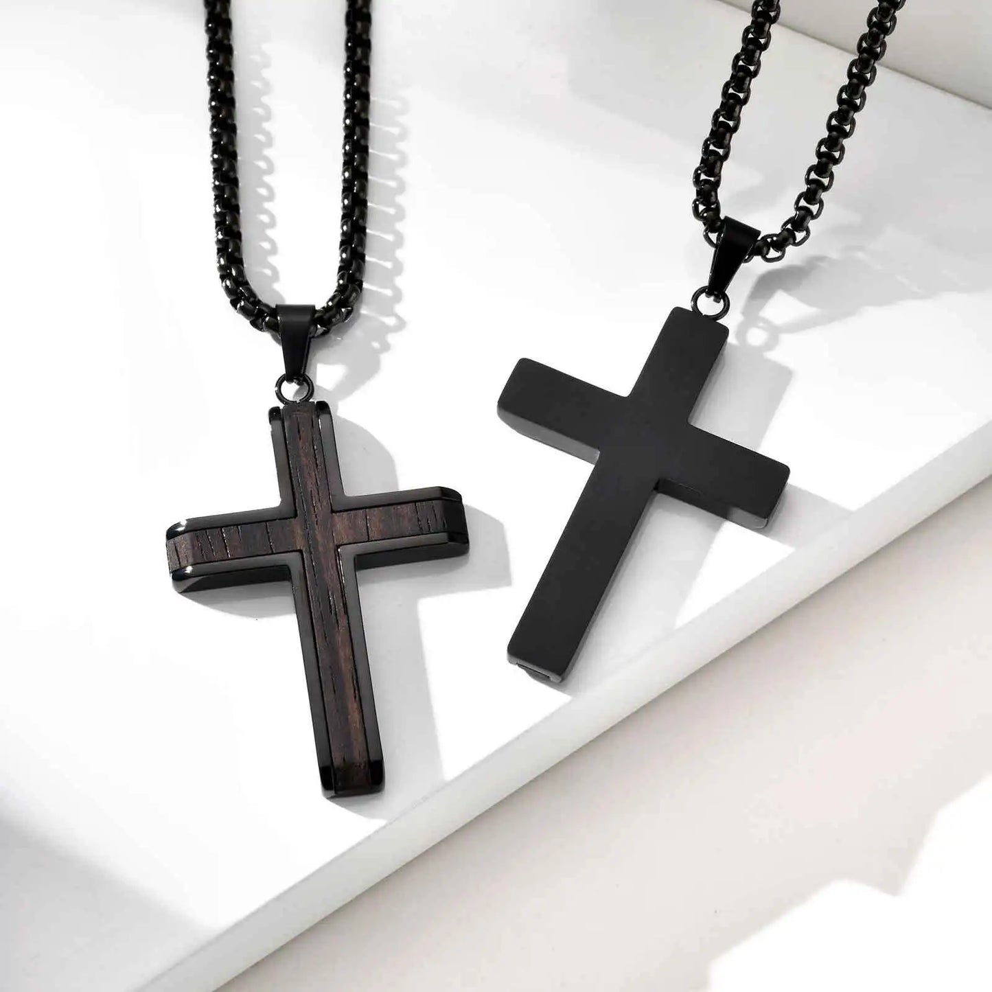 Black Wood Faith Cross Pendant Necklace for Men