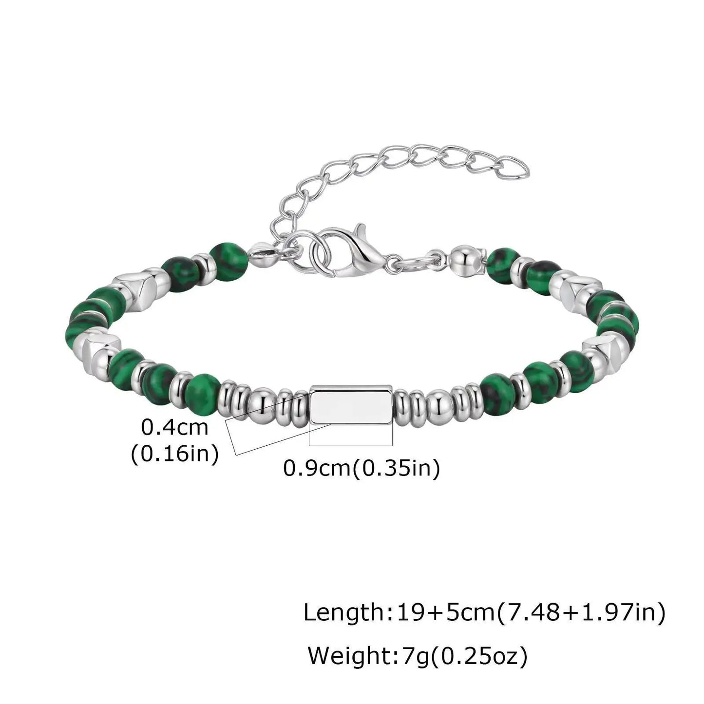 Stainless Steel Beaded Bracelet with Natural Stone