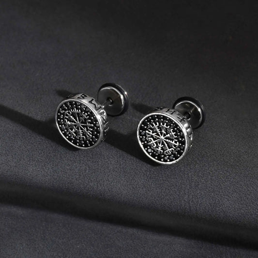 Viking Compass Zircon Stud Earrings