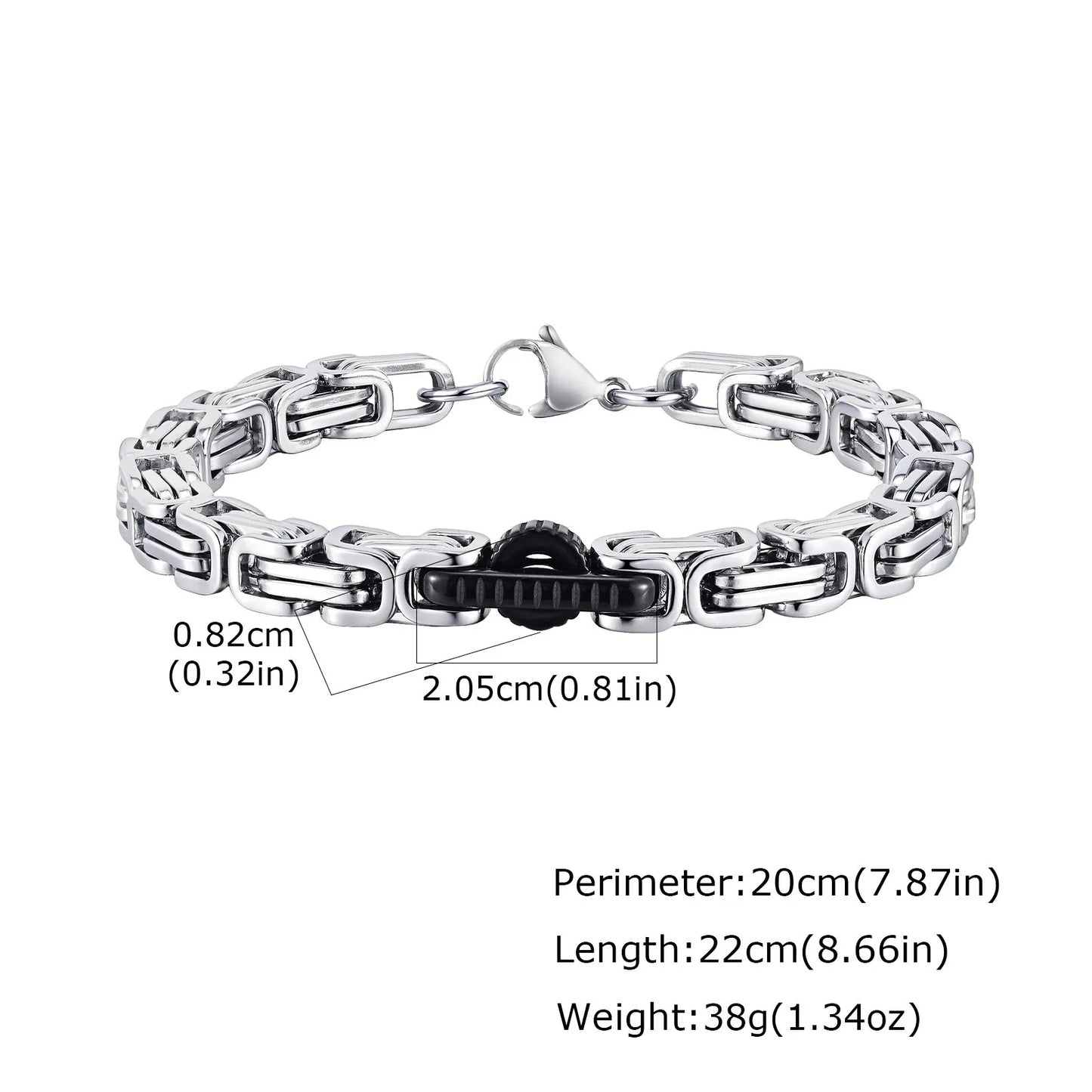 22cm Stainless Steel Byzantine Chain Bracelet for Men