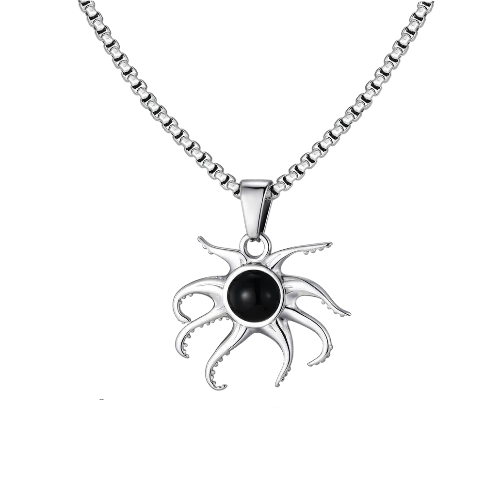 Black Agate Octopus Pendant Necklace for Men