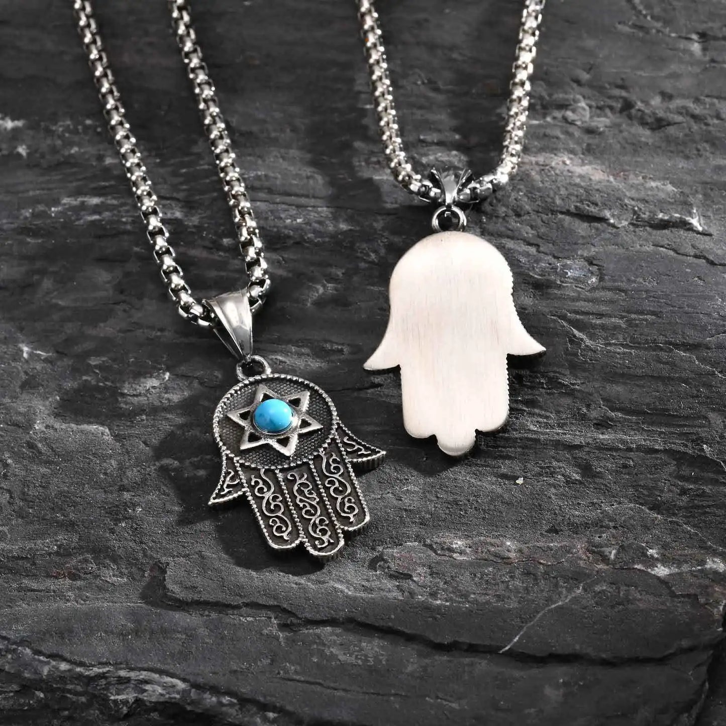 Hexagram Turquoise Pendant Box Chain Necklace for Men