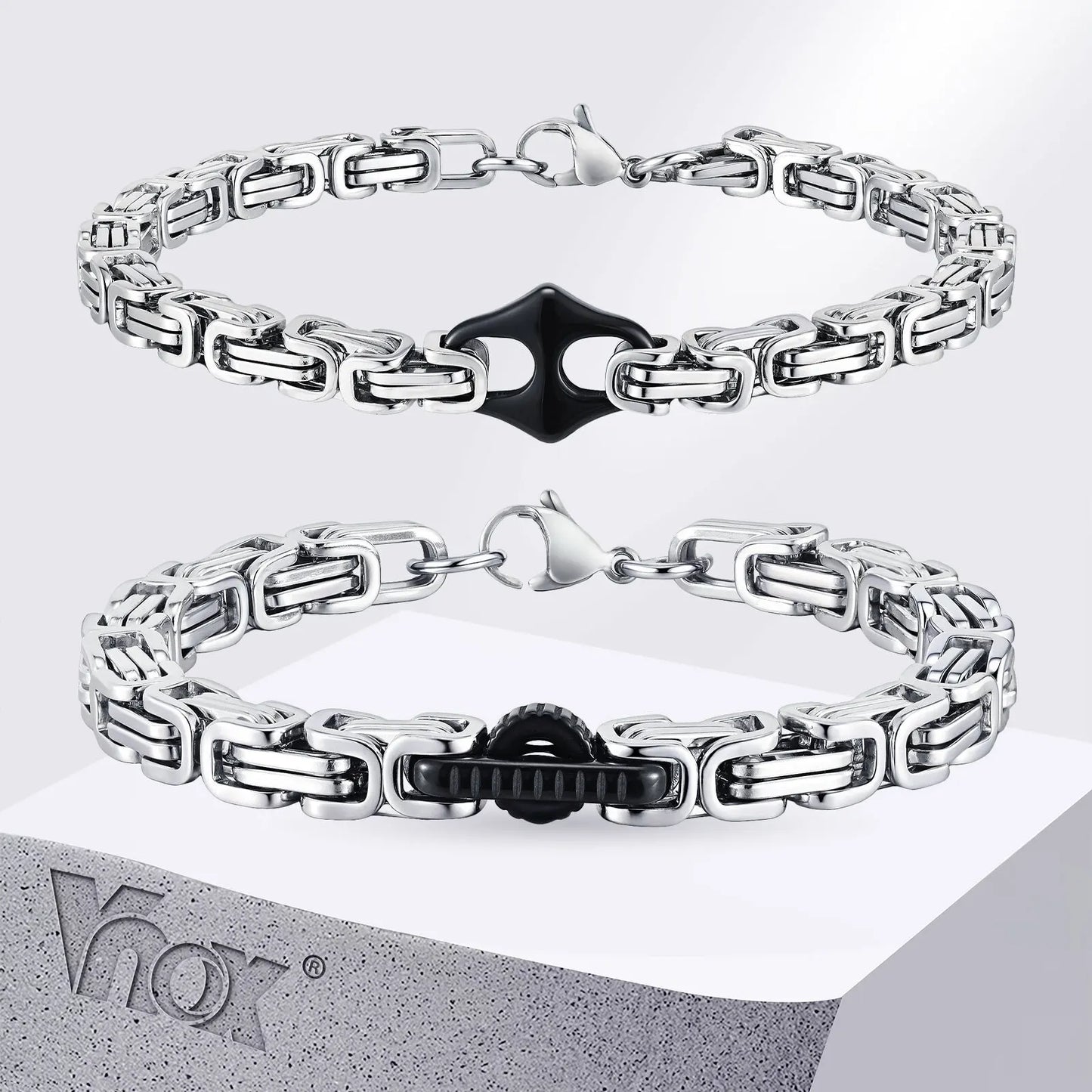 22cm Stainless Steel Byzantine Chain Bracelet for Men