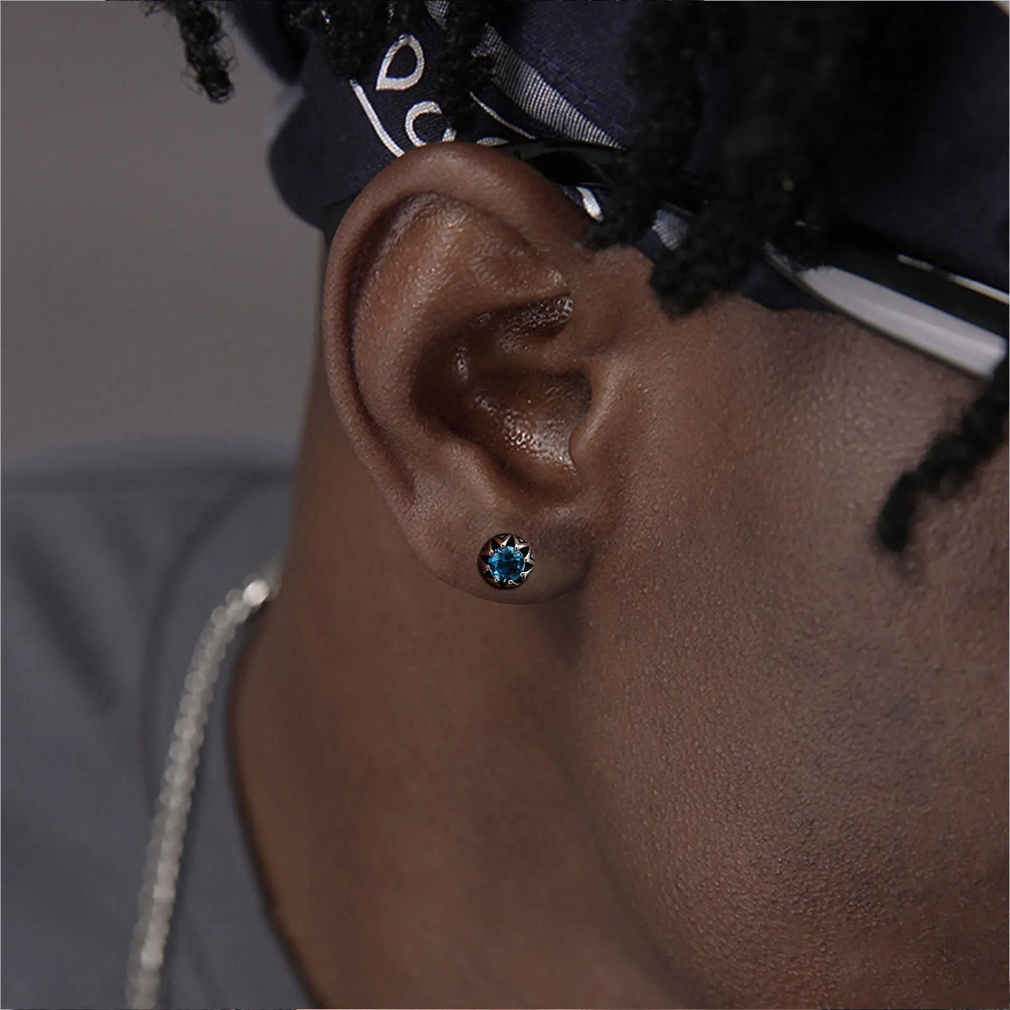 Sea Blue Stud Earring for Men Boys