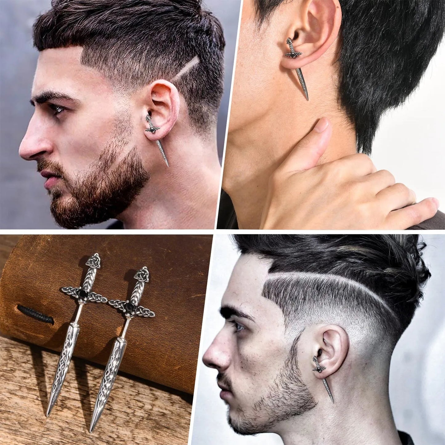 Rock Punk Sword Style Stud Earrings for Men Jewelry