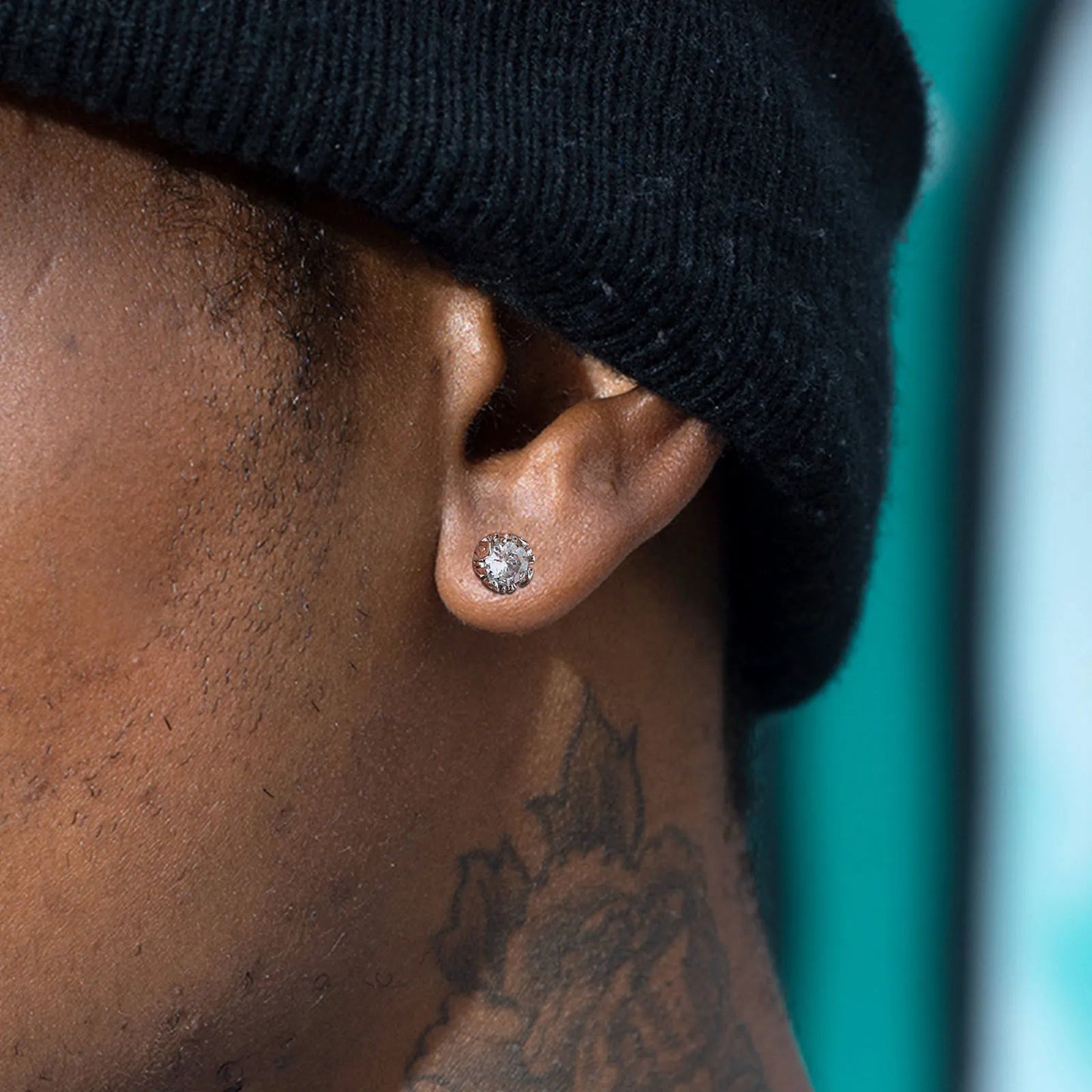 Stainless Steel Black Onyx Cubic Zircon Earrings for Men