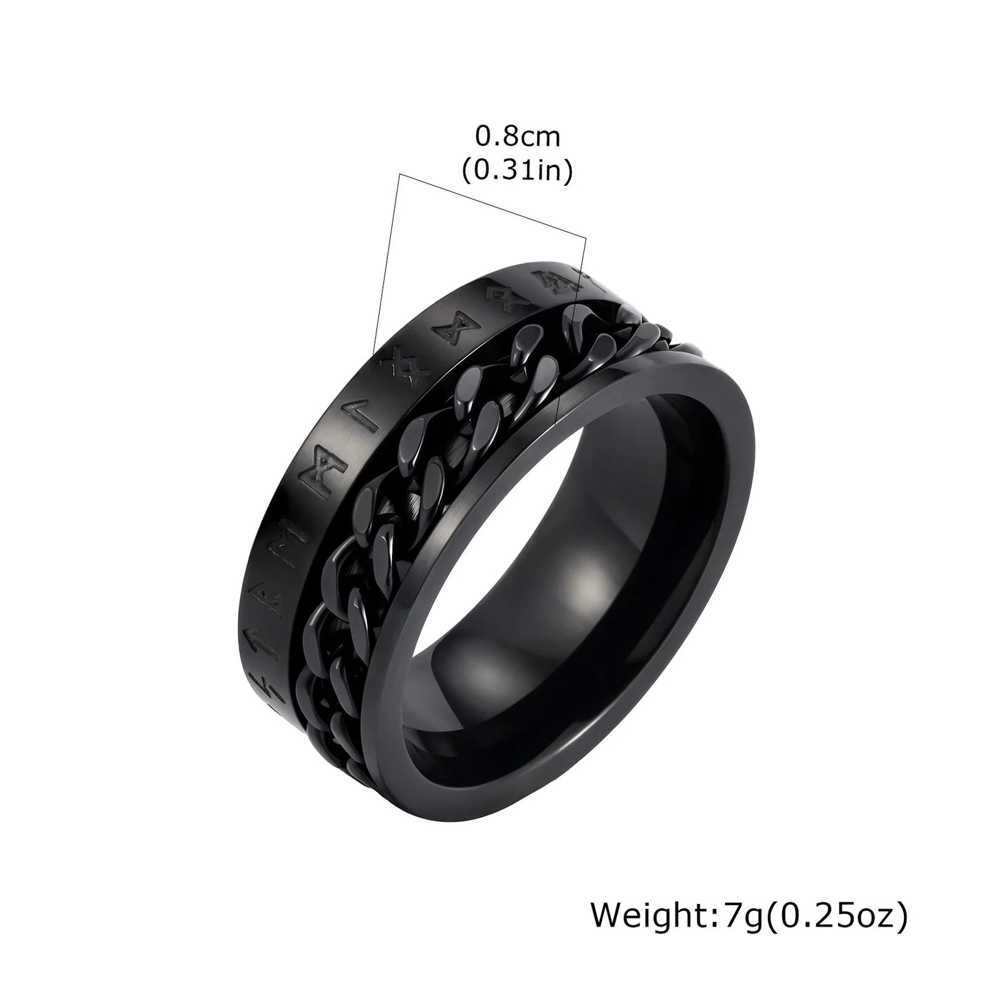 Men's Stainless Steel Viking Rune Turnable Chain Ring