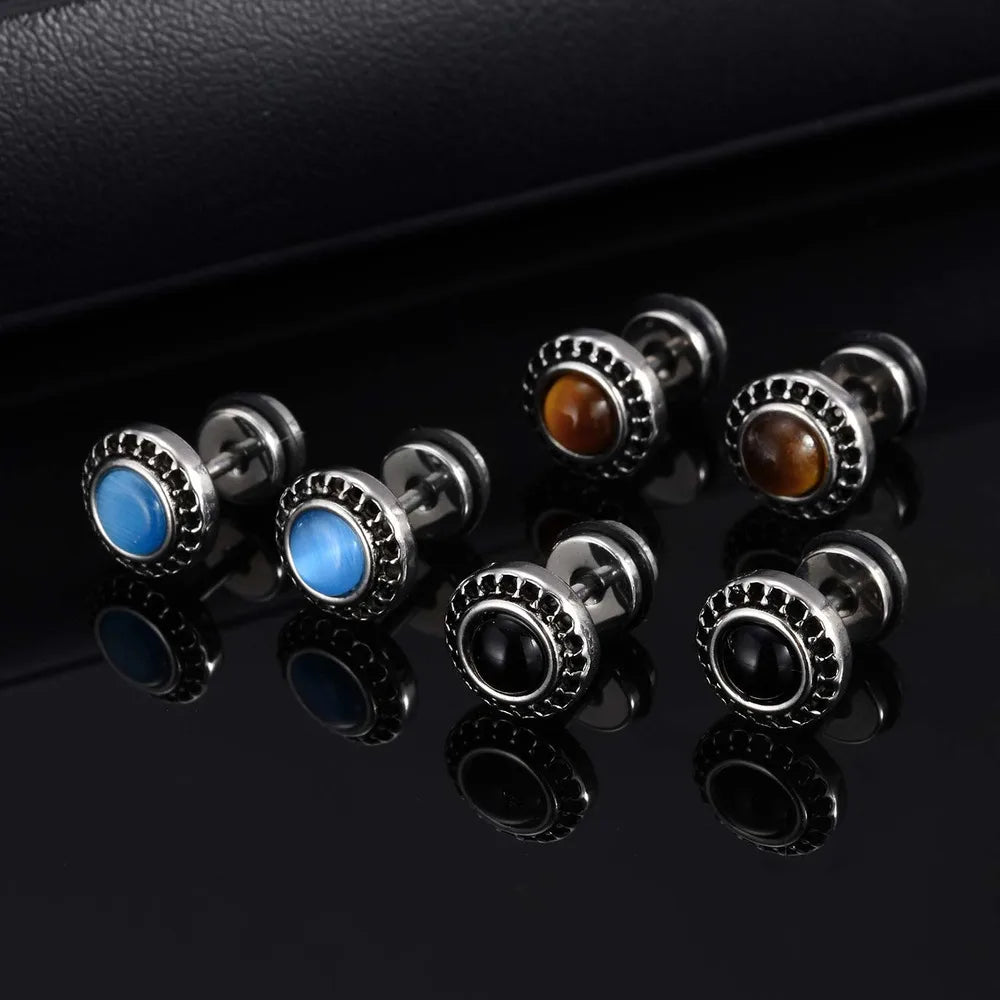 Vintage Punk Black Zircon Earrings for Men