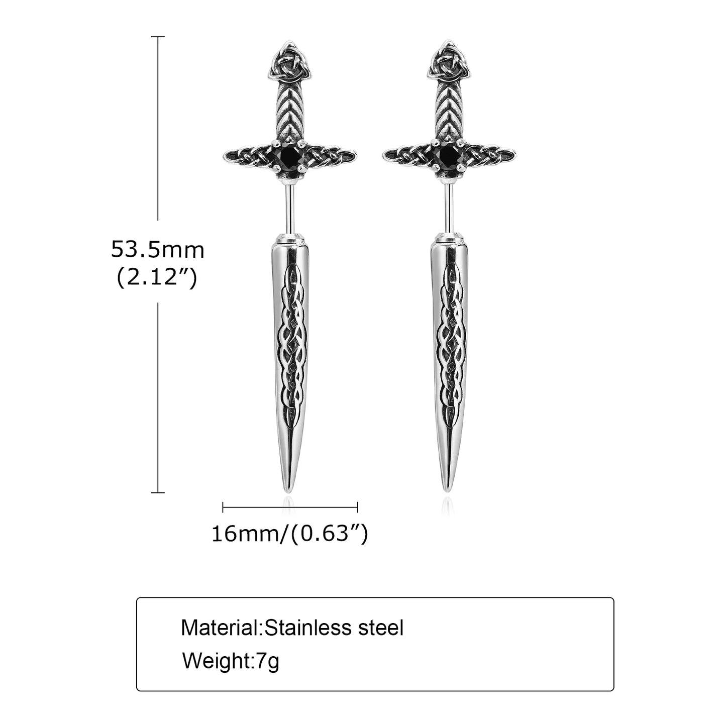 Rock Punk Sword Style Stud Earrings for Men Jewelry