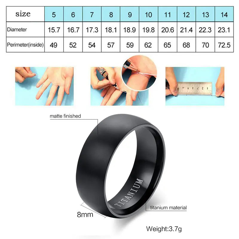 100% Titanium Rings Men 8mm Cool Black Jewelry