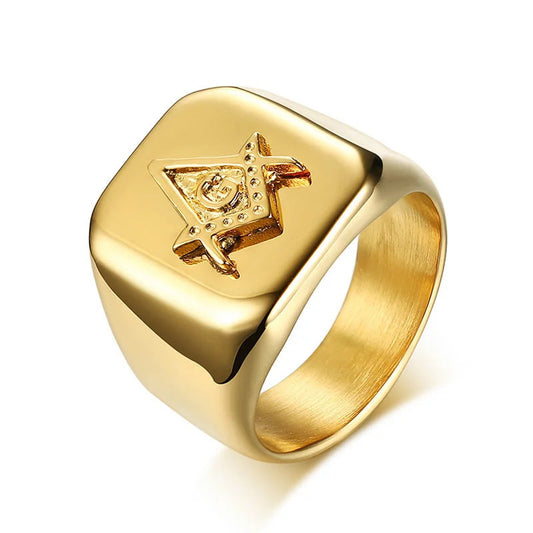 Gold Color Men's Masonic Compass Square Free Mason Ring