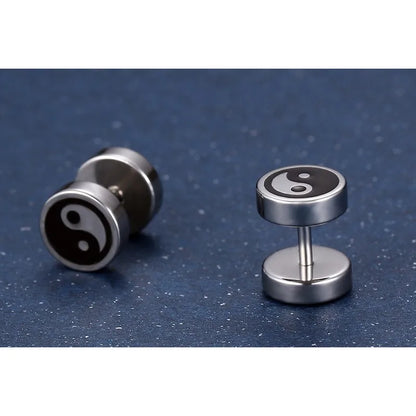 Chinese Yin and Yang Stud Earrings for Men