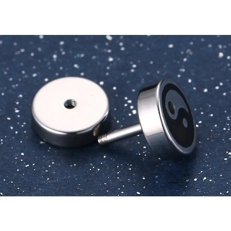 Chinese Yin and Yang Stud Earrings for Men