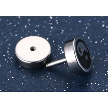 Chinese Yin and Yang Stud Earrings for Men