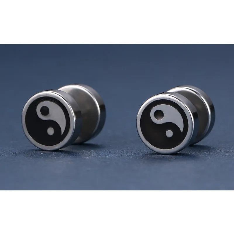 Chinese Yin and Yang Stud Earrings for Men