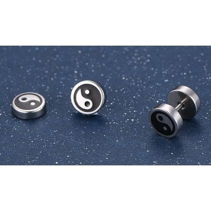 Chinese Yin and Yang Stud Earrings for Men