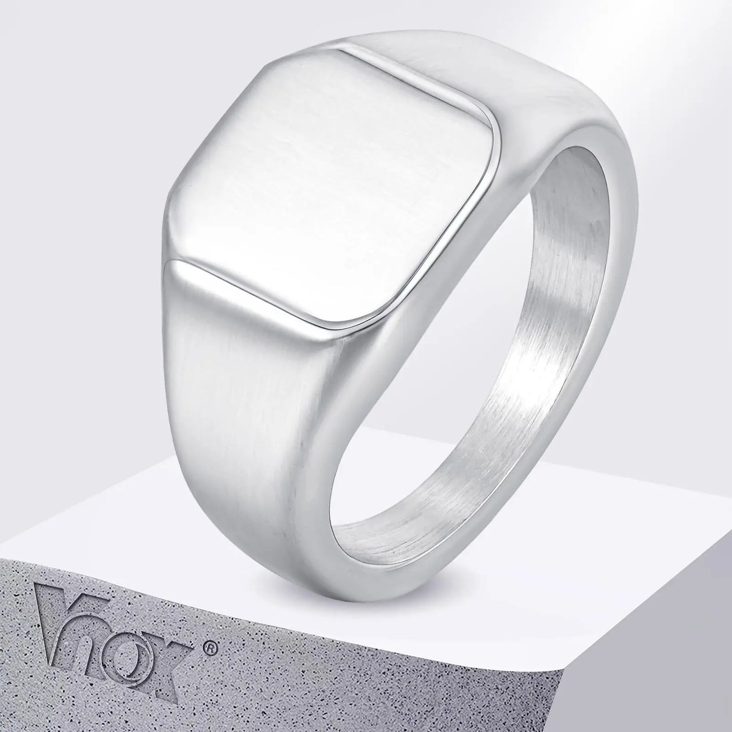 Brushed Square Signet Ring, Stainless Steel
