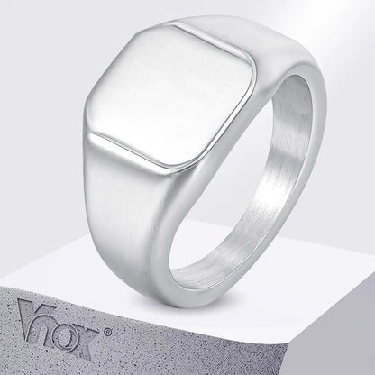 Brushed Square Signet Ring, Stainless Steel