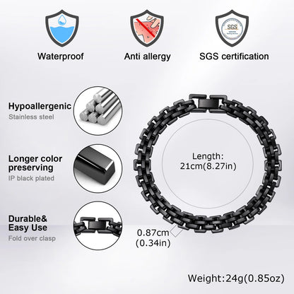 8.7mm Stainless Steel Strap Chain Bracelet for Men