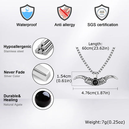 Vintage Bull Horn Necklace for Men Boys