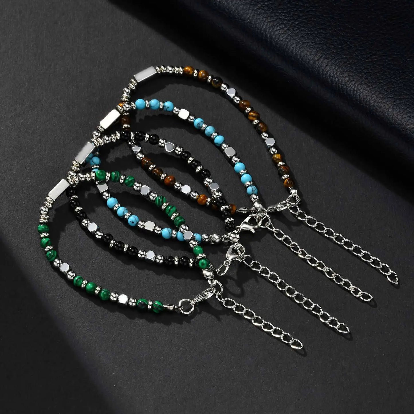 Stainless Steel Beaded Bracelet with Natural Stone