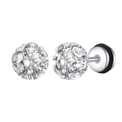 Stainless Steel Black Onyx Cubic Zircon Earrings for Men