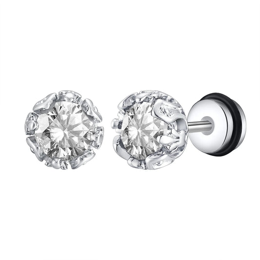 Stainless Steel Black Onyx Cubic Zircon Earrings for Men