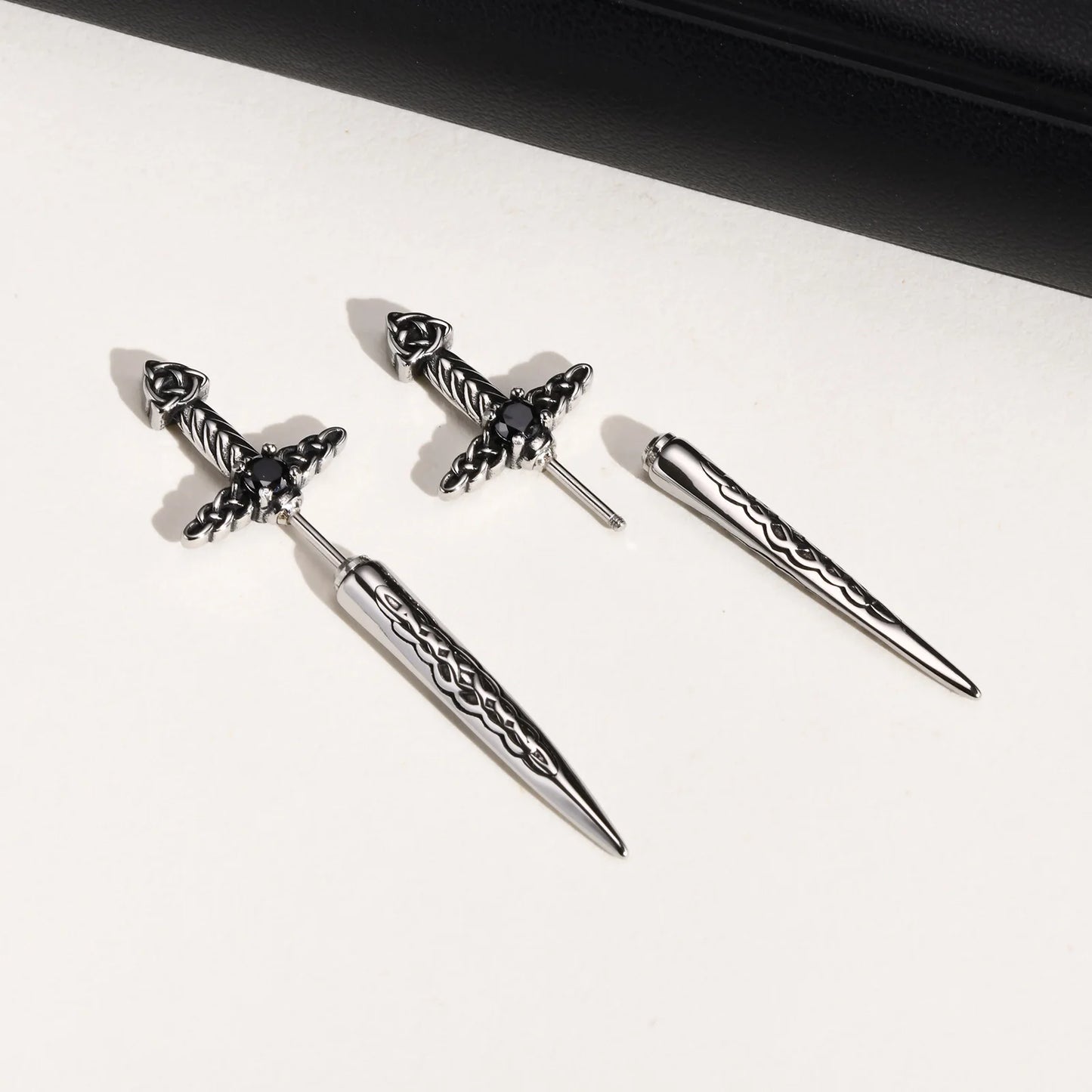 Rock Punk Sword Style Stud Earrings for Men Jewelry