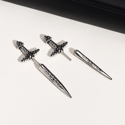 Rock Punk Sword Style Stud Earrings for Men Jewelry