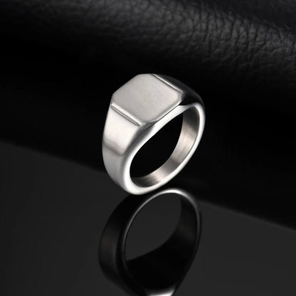 Brushed Square Signet Ring, Stainless Steel