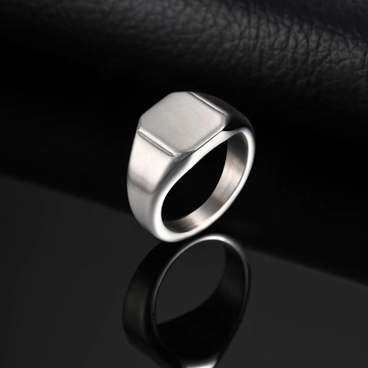 Brushed Square Signet Ring, Stainless Steel