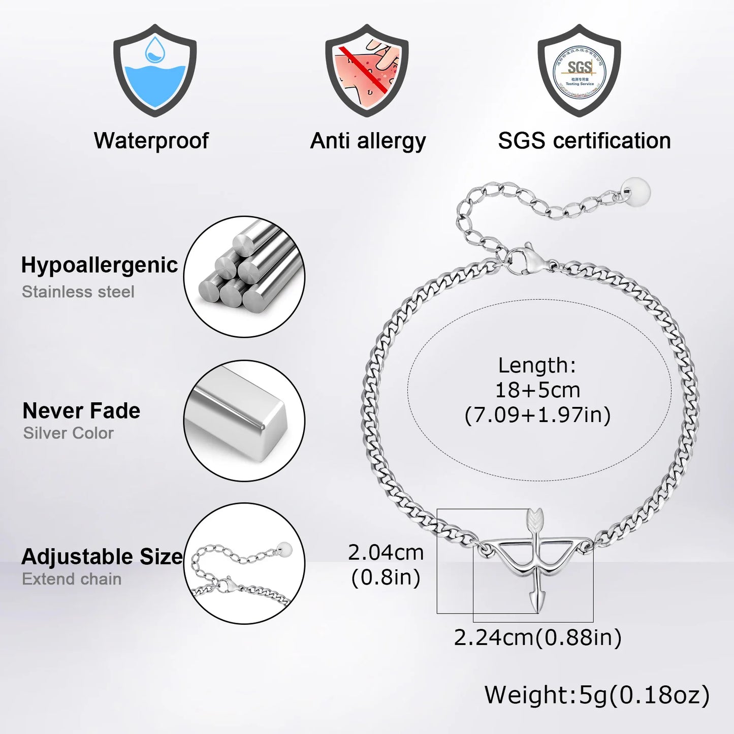 Stainless Steel Bow and Arrow Bracelet for Men